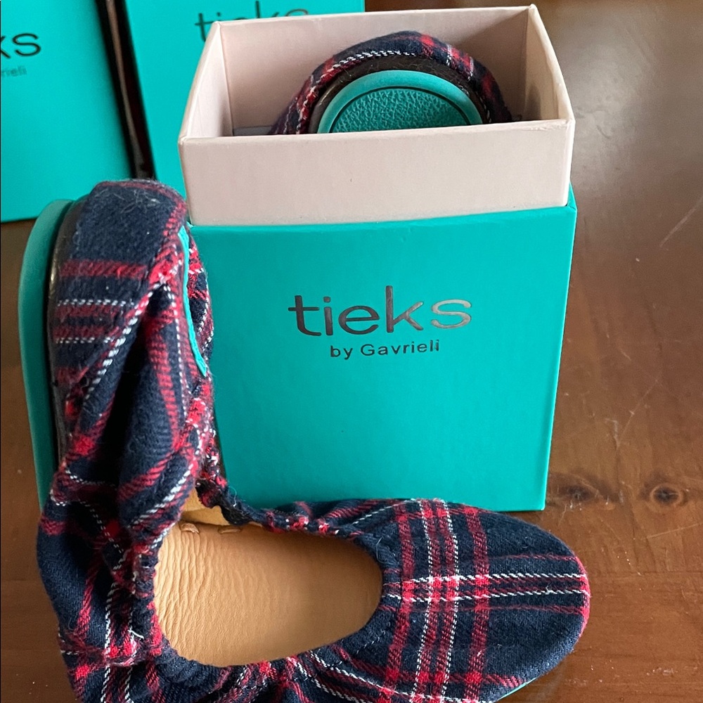 Tieks Red and Blue Plaid Flats